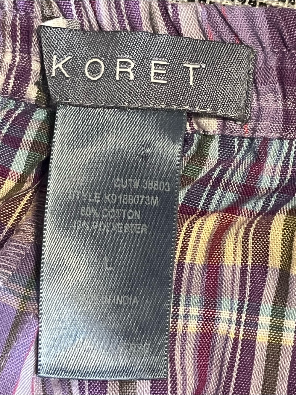 Koret Pleated Plaid Midi Skirt Large Elastic Waist Lavender Green Cotton Cottage - Picture 6 of 9